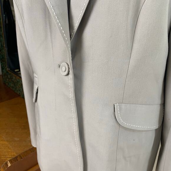 CAbi Size 10 Mist Grey Stitched Paisley Lined One Button Blazer Career Work - Picture 6 of 11